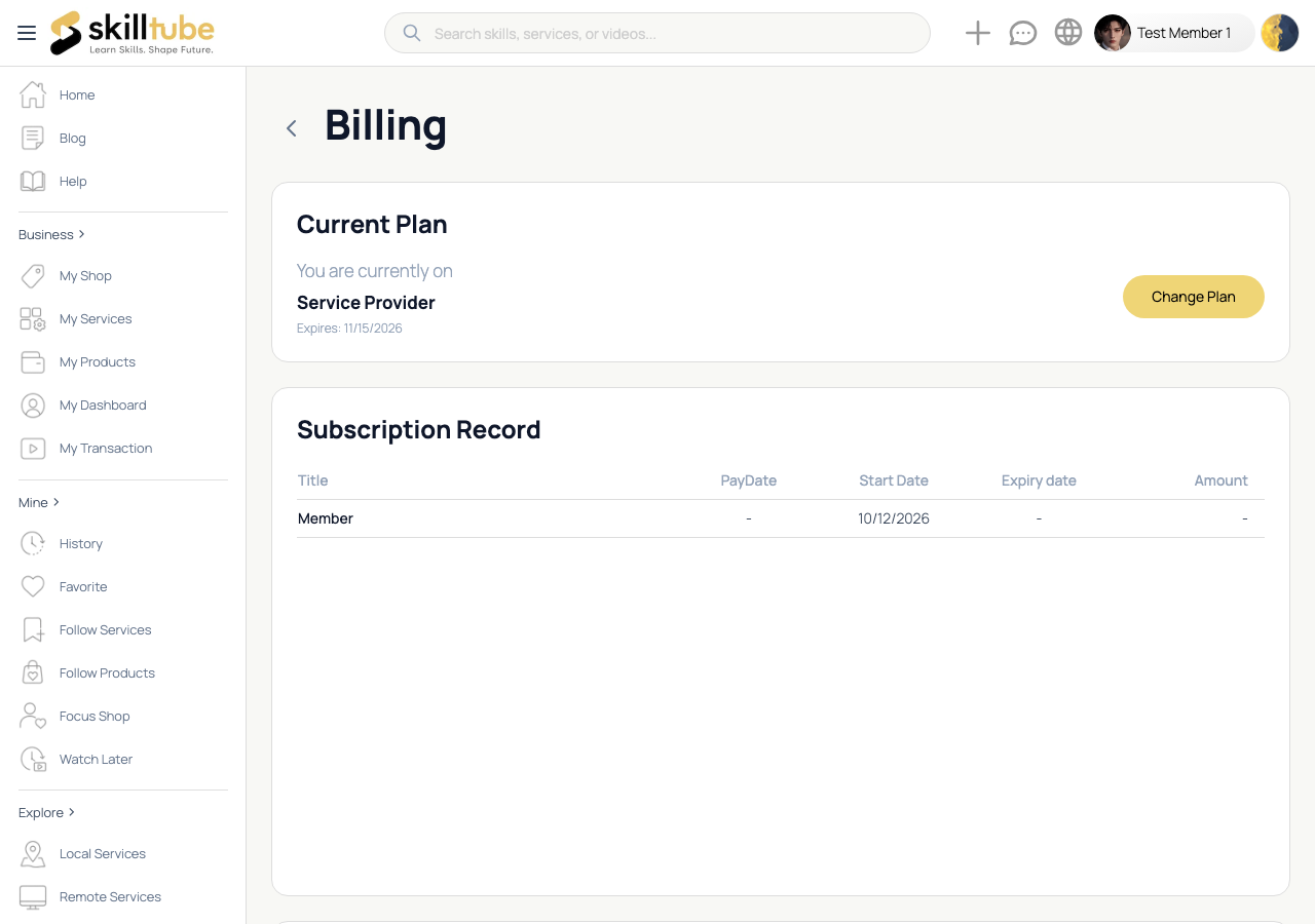 The Billing page