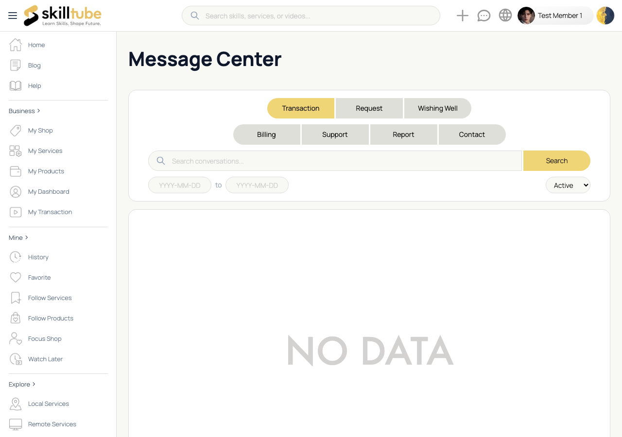 Message Center with its category tabs